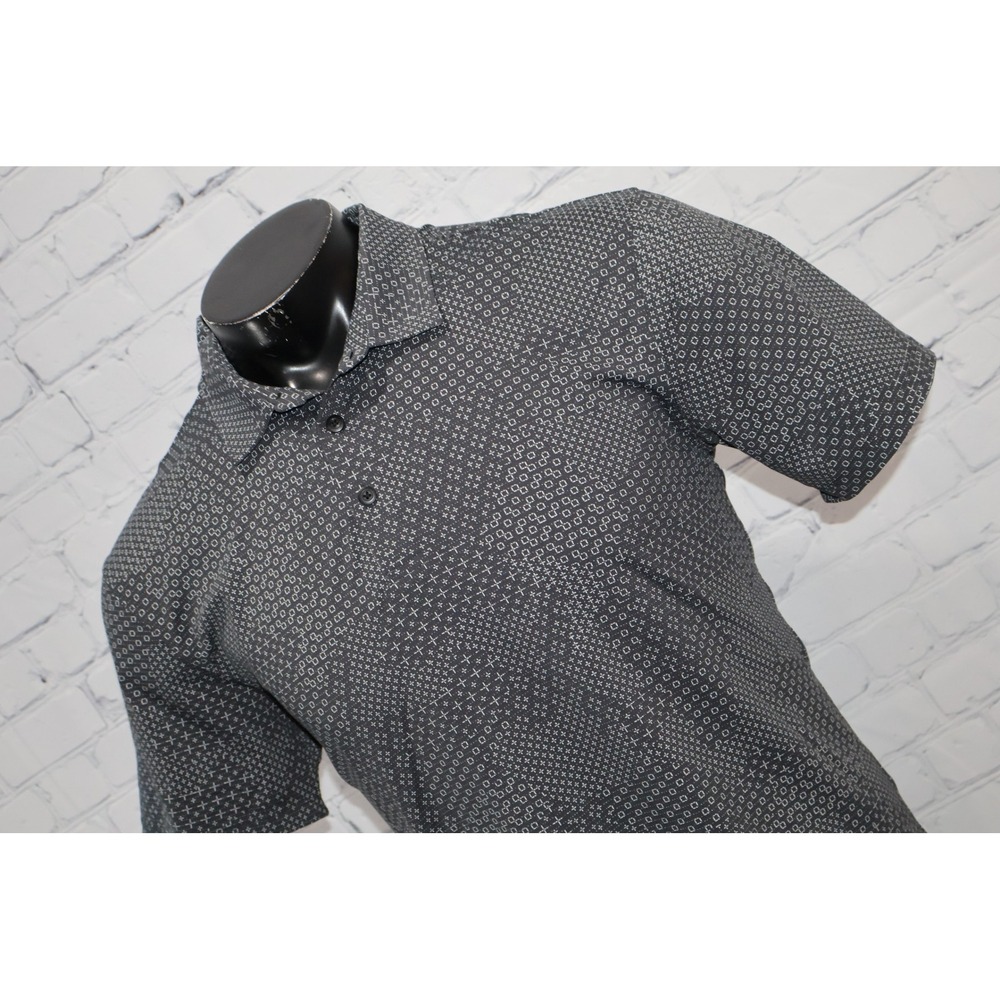 Lululemon Evolution Golf Polo Men Large Gray Geometric Short Sleeve Tech Shirt